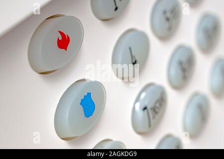 Calling emergency 9-1-1 control panel bottom with a fire and police symbols Stock Photo