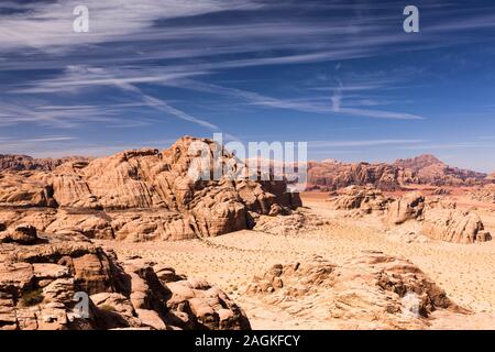 Wadi Rum, landscapes of  sandy desert, and view of eroded rocky mountains, Jordan, middle east, Asia Stock Photo