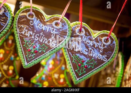 Heart shape gingerbread cookies, Rathaus Christmas Market, Vienna, Austria Stock Photo