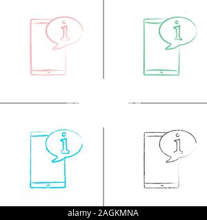 Smartphone with speech bubble hand drawn icons set. Info chat. Color brush stroke. Isolated vector sketchy illustrations Stock Vector