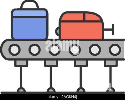 Baggage carousel color icon. Baggage reclaim. Luggage conveyor belt. Isolated vector illustration Stock Vector