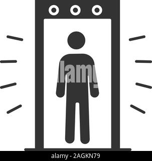 Signaling portal metal detector glyph icon. Airport security scanner with person inside. Silhouette symbol. Negative space. Vector isolated illustrati Stock Vector