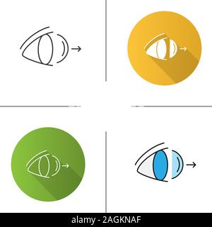 Eye contact lenses removing icon. Flat design, linear and color styles. Isolated vector illustrations Stock Vector