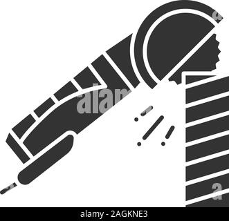 Angle grinder machine polishing wooden plank glyph icon. Silhouette symbol. Negative space. Vector isolated illustration Stock Vector