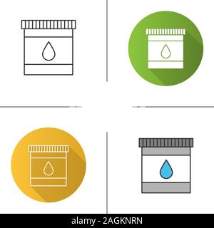 Printer cartridge ink icon. Plastic bottle with drop. Flat design, linear and color styles. Isolated vector illustrations Stock Vector