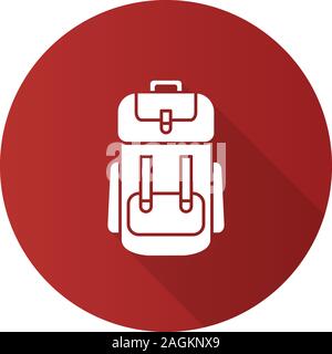 Camping backpack flat design long shadow glyph icon. Rucksack, knapsack. Vector silhouette illustration Stock Vector