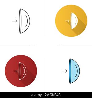 Eye contact lenses removing instruction icon. Flat design, linear and color styles. Isolated vector illustrations Stock Vector