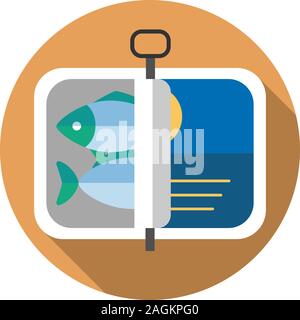 Sprats flat design long shadow color icon. Canned fish. Vector silhouette illustration Stock Vector