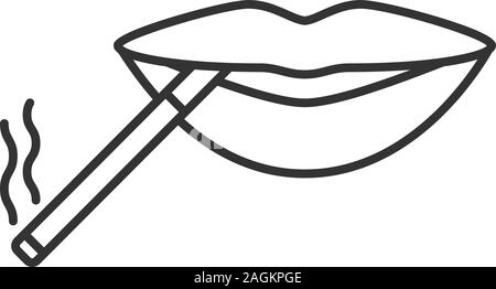 Cigarette in mouth linear icon. Thin line illustration. Smoking positive  concept. Contour symbol. Vector isolated outline drawing Stock Vector Image  & Art