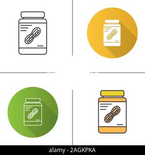 Peanut butter jar icon. Flat design, linear and color styles. Isolated vector illustrations Stock Vector