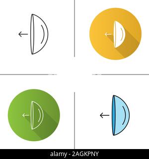 Eye contact lenses putting on instruction icon. Flat design, linear and color styles. Isolated vector illustrations Stock Vector