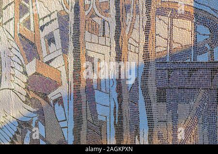 A tiled wall displaying a mural at downtown Ann Arbor, Michigan. Stock Photo