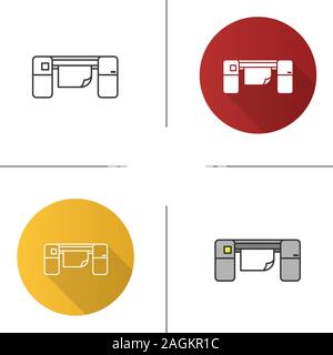 Large format printer icon. Printing machine. Flat design, linear and color styles. Isolated vector illustrations Stock Vector