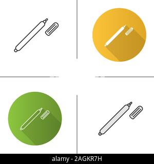 Marker pen icon. Highlighter. Flat design, linear and color styles. Isolated vector illustrations Stock Vector
