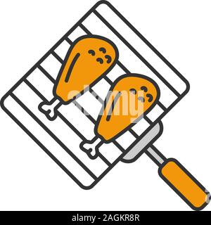 Hand grill with chicken legs color icon. Grilled turkey drumsticks. Isolated vector illustration Stock Vector