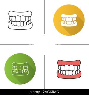 Dentures icon. False teeth. Human jaw with teeth model. Flat design, linear and color styles. Isolated vector illustrations Stock Vector