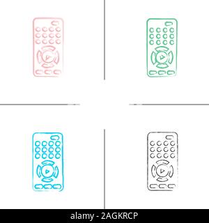 TV remote control hand drawn icons set. Color brush stroke. Isolated vector sketchy illustrations Stock Vector