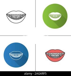 Dental braces icon. Teeth aligning. Flat design, linear and color styles. Isolated vector illustrations Stock Vector