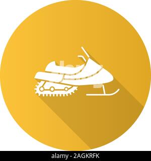 Snowmobile flat design long shadow glyph icon. Motor sled. Vector silhouette illustration Stock Vector