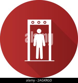 Metal detector portal flat design long shadow glyph icon. Airport security scanner with person inside. Vector silhouette illustration Stock Vector