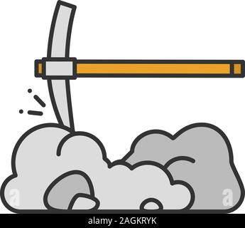 Pick axe breaking rocks color icon. Mining. Navvy pick. Isolated vector illustration Stock Vector