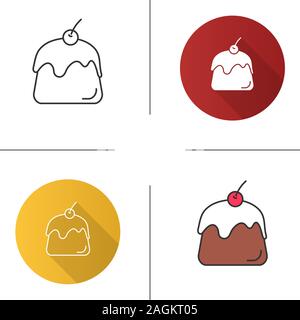 Pudding icon. Panna cotta. Flat design, linear and color styles. Isolated vector illustrations Stock Vector