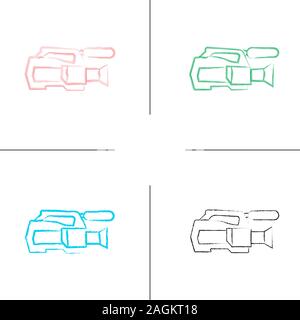 Video camera hand drawn icons set. Videotaping. Color brush stroke. Isolated vector sketchy illustrations Stock Vector