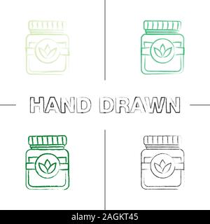 Tea jar hand drawn icons set. Glass container with lid. Color brush stroke. Isolated vector sketchy illustrations Stock Vector