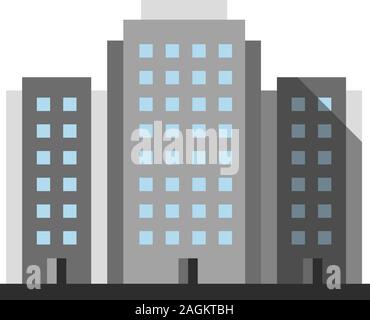 Multi-storey building flat design long shadow color icon. Apartment house. Housing complex. Vector silhouette illustration Stock Vector
