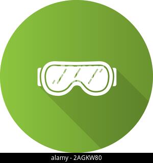 Ski goggles flat design long shadow glyph icon. Snow glasses. Safety eyeglasses. Vector silhouette illustration Stock Vector