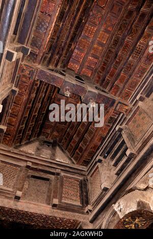 Ethiopia, Amhara Region, Lalibela, Yemrehanna Kristos monastery, inside cave church, etched inlaid wood paneled roof Stock Photo
