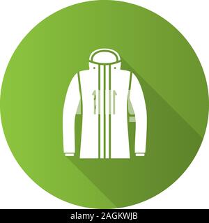 Ski jacket flat design long shadow glyph icon. Winter outerwear. Vector silhouette illustration Stock Vector