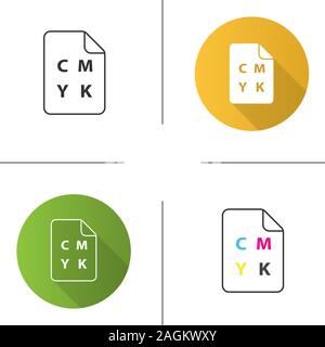 CMYK circle model icon. Cyan, magenta, yellow, key color scheme. Flat design, linear and color styles. Isolated vector illustrations Stock Vector