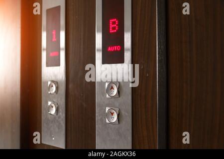 Elevator call buttons. selective focus, shallow depth of field Stock Photo