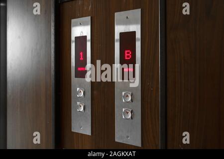 Elevator call buttons. selective focus, shallow depth of field Stock Photo