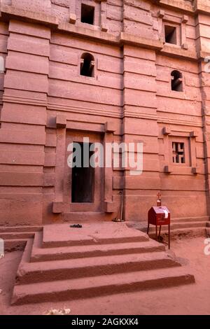 Ethiopia, Amhara Region, Lalibela, Bet Emanuel church exterior, steps leading to entrance Stock Photo