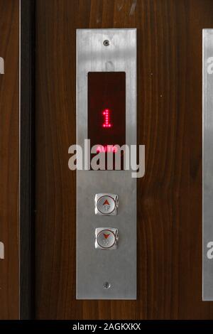 Elevator call buttons. selective focus, shallow depth of field Stock Photo