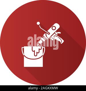 Paint mixer in bucket flat linear long shadow icon. Hand held cement mixer. Vector outline symbol Stock Vector