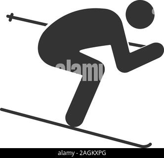 Skier glyph icon. Skiing person. Silhouette symbol. Negative space. Vector isolated illustration Stock Vector