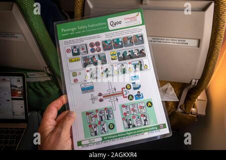 Ethiopia, Air travel, passenger's hand holding Ethiopian Airlines