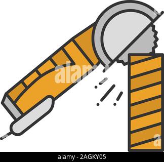 Angle grinder machine polishing wooden plank color icon. Isolated vector illustration Stock Vector