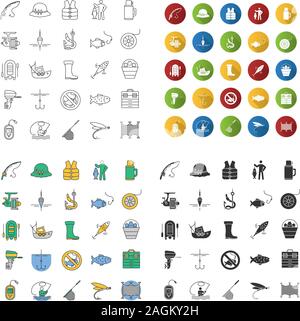 Fishing rod icons set. Cartoon set of fishing rod vector icons for web  design Stock Vector