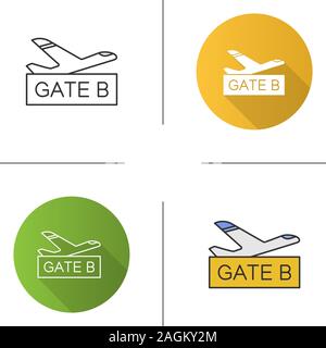 Airport gate icon. Flights waiting area. Flat design, linear and color styles. Isolated vector illustrations Stock Vector