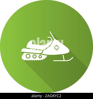 Snowmobile flat design long shadow glyph icon. Motor sled. Vector silhouette illustration Stock Vector