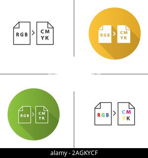 Color models conversion icon. RGB model conversion to CMYK. Flat design, linear and color styles. Isolated vector illustrations Stock Vector