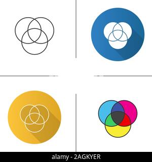 CMYK or RGB color circles linear icon. Venn diagram. Thin line ...
