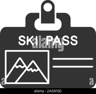 Ski pass badge glyph icon. Lift ticket. Silhouette symbol. Negative space. Vector isolated illustration Stock Vector