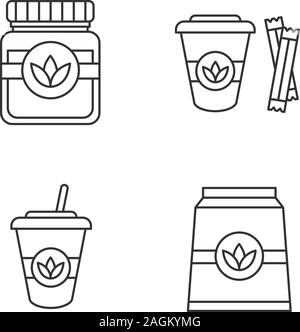 Tea drinks linear icons set. Detox herbs and cocktails. Thin line contour symbols. Isolated vector outline illustrations Stock Vector
