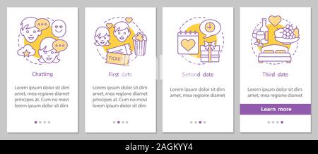 Online dating onboarding mobile app page screen with linear concepts. Romantic relationships development steps graphic instructions. UX, UI, GUI vecto Stock Vector