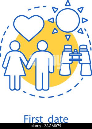 First date concept icon. Romantic relationships idea thin line illustration. Vector isolated outline drawing Stock Vector